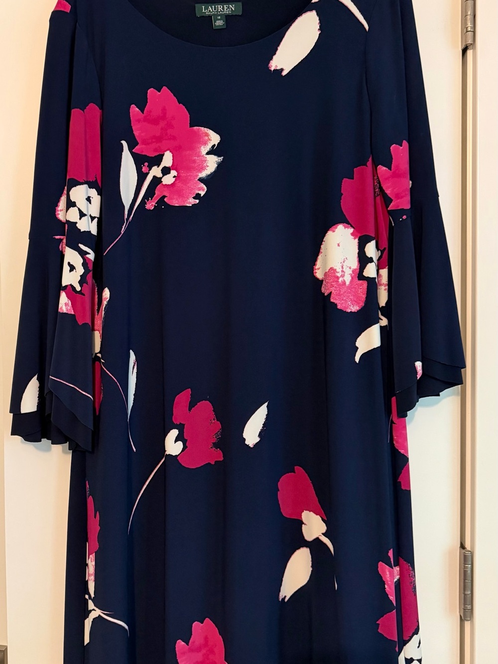 Ralph Lauren Navy Midi Dress with Pink & White Floral Print